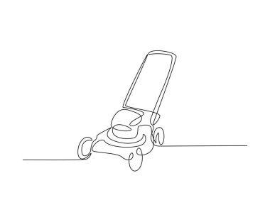 Çim biçme makinesi tek bir taslak çizimde. Çim biçme makinesinin aralıksız çizimi.