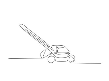 Çim biçme makinesi tek bir taslak çizimde. Çim biçme makinesinin aralıksız çizimi.