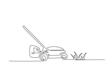 Çim biçme makinesi tek bir taslak çizimde. Çim biçme makinesinin aralıksız çizimi.