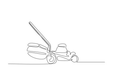 Çim biçme makinesi tek bir taslak çizimde. Çim biçme makinesinin aralıksız çizimi.