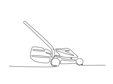 Çim biçme makinesi tek bir taslak çizimde. Çim biçme makinesinin aralıksız çizimi.