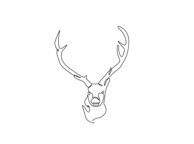Geyik kafası tek ana hatlı çizim. Ren geyiği kafasının kesintisiz çizimi