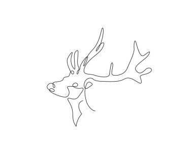 Geyik kafası tek ana hatlı çizim. Ren geyiği kafasının kesintisiz çizimi