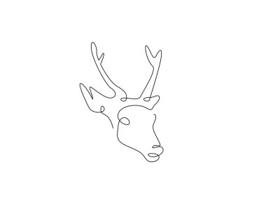 Geyik kafası tek ana hatlı çizim. Ren geyiği kafasının kesintisiz çizimi