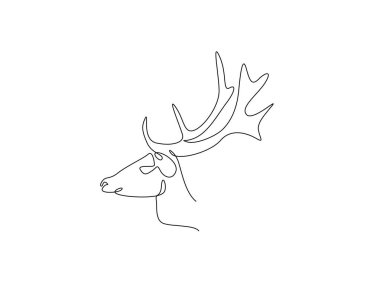 Geyik kafası tek ana hatlı çizim. Ren geyiği kafasının kesintisiz çizimi
