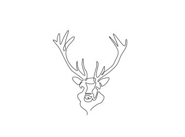 Geyik kafası tek ana hatlı çizim. Ren geyiği kafasının kesintisiz çizimi