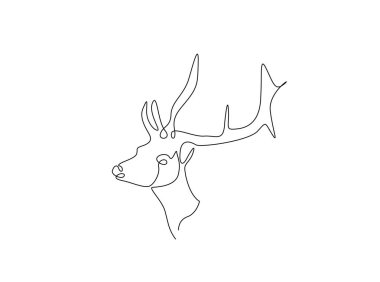 Geyik kafası tek ana hatlı çizim. Ren geyiği kafasının kesintisiz çizimi