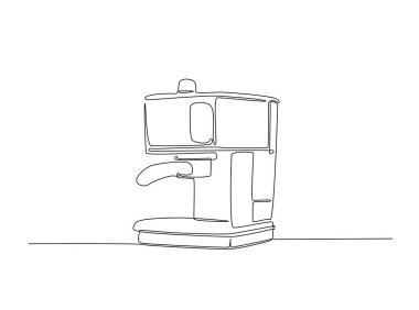Modern kahve makinesi tek hatlı resimde. Kahve dükkanı için aralıksız çizim yapan bir kahve makinesi..