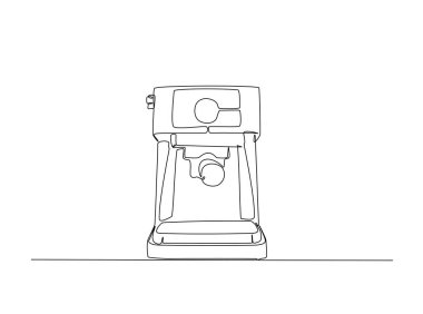 Modern kahve makinesi tek hatlı resimde. Kahve dükkanı için aralıksız çizim yapan bir kahve makinesi..
