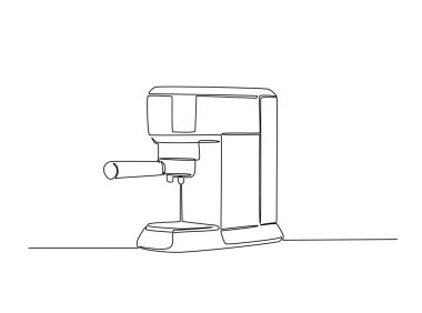 Modern kahve makinesi tek hatlı resimde. Kahve dükkanı için aralıksız çizim yapan bir kahve makinesi..