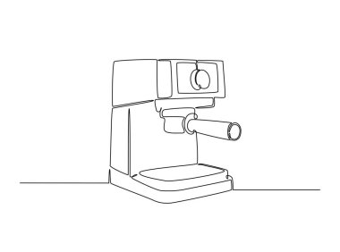 Modern kahve makinesi tek hatlı resimde. Kahve dükkanı için aralıksız çizim yapan bir kahve makinesi..