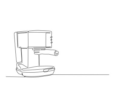 Modern kahve makinesi tek hatlı resimde. Kahve dükkanı için aralıksız çizim yapan bir kahve makinesi..