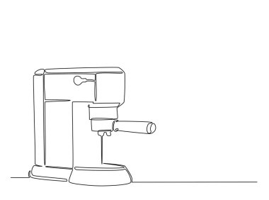 Modern kahve makinesi tek hatlı resimde. Kahve dükkanı için aralıksız çizim yapan bir kahve makinesi..