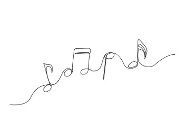 Tek ana hatlı çizimde notalar. Müzik notalarının kesintisiz çizimi melodi.