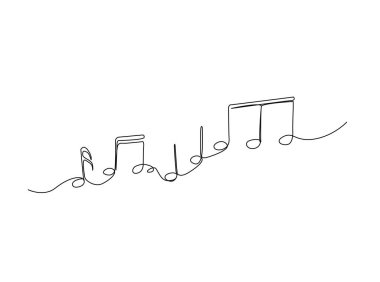 Tek ana hatlı çizimde notalar. Müzik notalarının kesintisiz çizimi melodi.