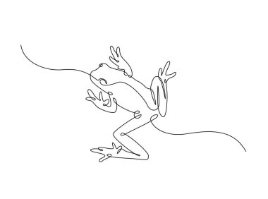 Kurbağa tek ana hatlı illüstrasyon. Egzotik ağaç kurbağasının aralıksız çizimleri. Düzenlenebilir vuruş.