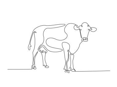 İnek ya da bufalo tek bir tasvir. Çiftçilik konsepti için sürekli inek çizimi. Düzenlenebilir vuruş.