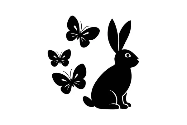 Kelebek arkadaşlarıyla Paskalya Tavşanı Sanat Çizimi