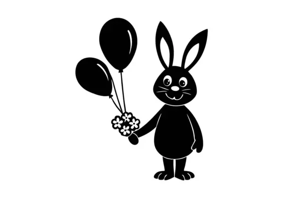 Mutlu Paskalya tavşanları balon buket vektör sanat çizimleri tutuyor.