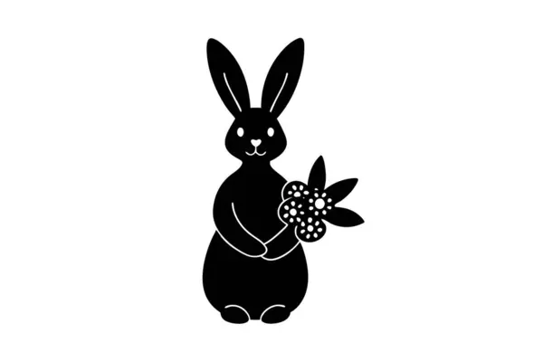 Pastel Paskalya tavşanı bir buket vektör sanat çizimi tutuyor.