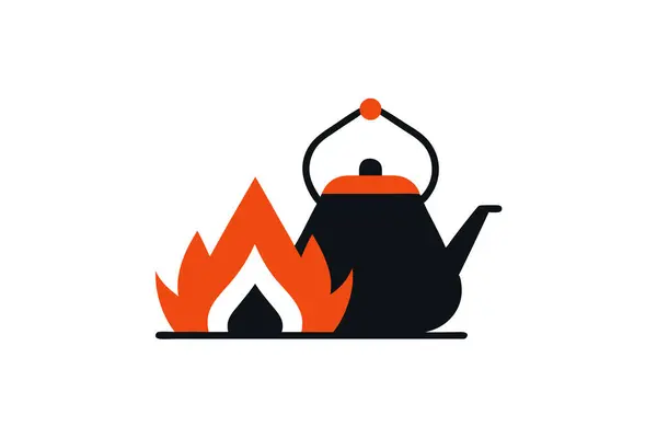 Açık ateş vektör çiziminin üzerinde çaydanlık.