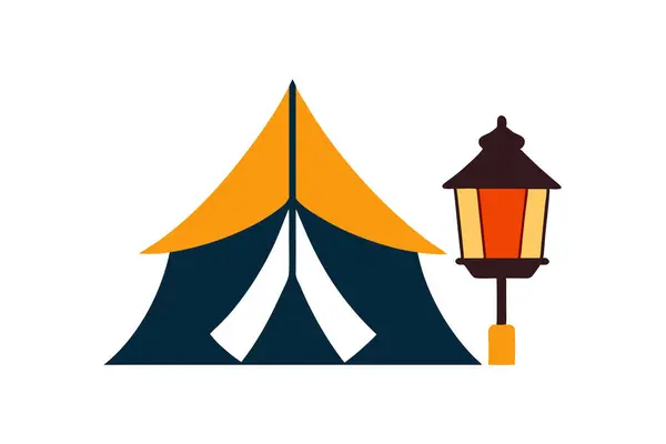 Çam ağaçlarının yanında çadır ve fener.