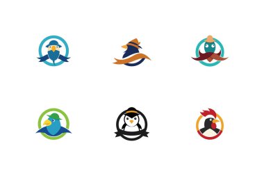 Bir dizi penguen logo vektör şablonu. yaratıcı logo tasarımı kavramları