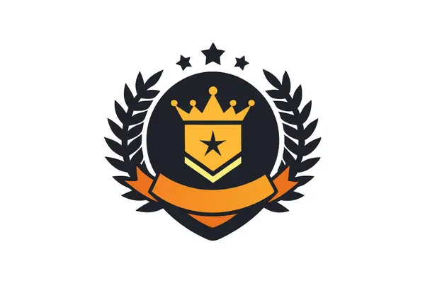 Crown, Laurel ve Stars vektör sanat illüstrasyonlu birinci sınıf rozet etiketi