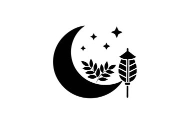 Chuseok 'u kutlayan canlı bir illüstrasyon, hasat ayı ve geleneksel Kore festivali görüntülerinin yer aldığı.