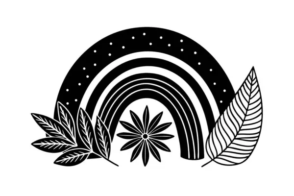 Bu tasarım, bohem tarzı gökkuşağı ve botanik elementlerin nazik, sessiz bir renk paletinde bir derlemesini içerir..