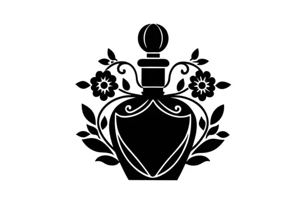 Çiçeklerle dolu bir parfüm şişesinin vektör grafik tasarımı. Paketleme veya damgalama için uygun.