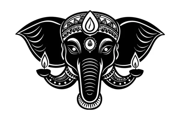 Fil kafası ve Ganesh Chaturthi kutlamaları için uygun bir diya içeren bir pankart veya reklam için vektör grafik tasarımı.