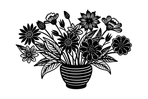 Bir vazodaki çiçeklerin temsili temsili, zarif renklerle sanat tarzında yaratılmış..