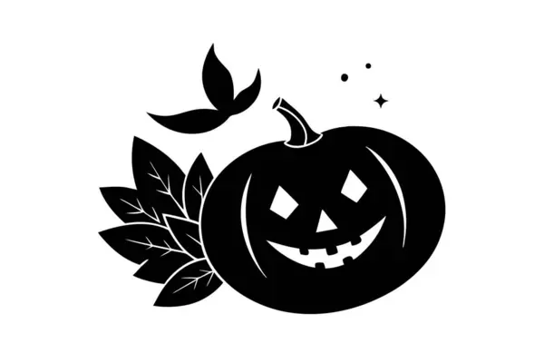 Cadılar Bayramı temalı bir resimde balkabağı, ürkütücü yapraklar ve ay var. Sonbahar tasarımları için mükemmel.