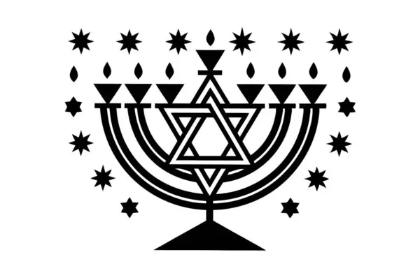 Bir Davut Yıldızı ve Noel kartları veya dekorasyonlar için uygun ışıltılı detayların yer aldığı şenlikli bir Hanuka menorası..