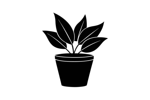 Düz tasarım tarzında yaratılmış canlı yeşil yapraklar içeren modern bir saksı içeren şık bir illüstrasyon..