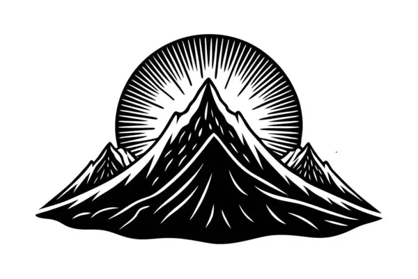 Zen tarzında bir dağ ve güneş tasarımı içeren bir vektör grafiği, görsel ilgi için negatif alanı kullanır.