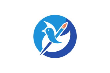 Eğitici bir marka için uygun bir kuş ve boya fırçası içeren bir logo. Çeşitli renkler ve yazı tipleriyle tasarlandı.