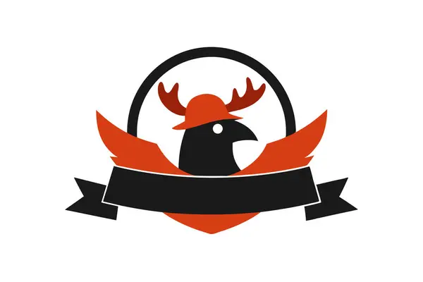 Geyik boynuzu şapkası takan bir kuş karakterinin ilginç bir tasviri. Muhtemelen bir dairenin içinde yaratıcı bir logo ya da simge olarak tasarlanmış..