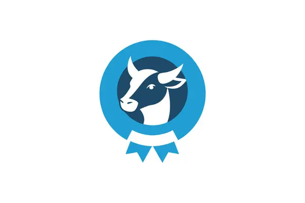 Markalaşma veya grafik tasarım projeleri için uygun bir ödül kurdelesiyle çevrelenmiş, stilize edilmiş inek kafası içeren bir logo simgesi.