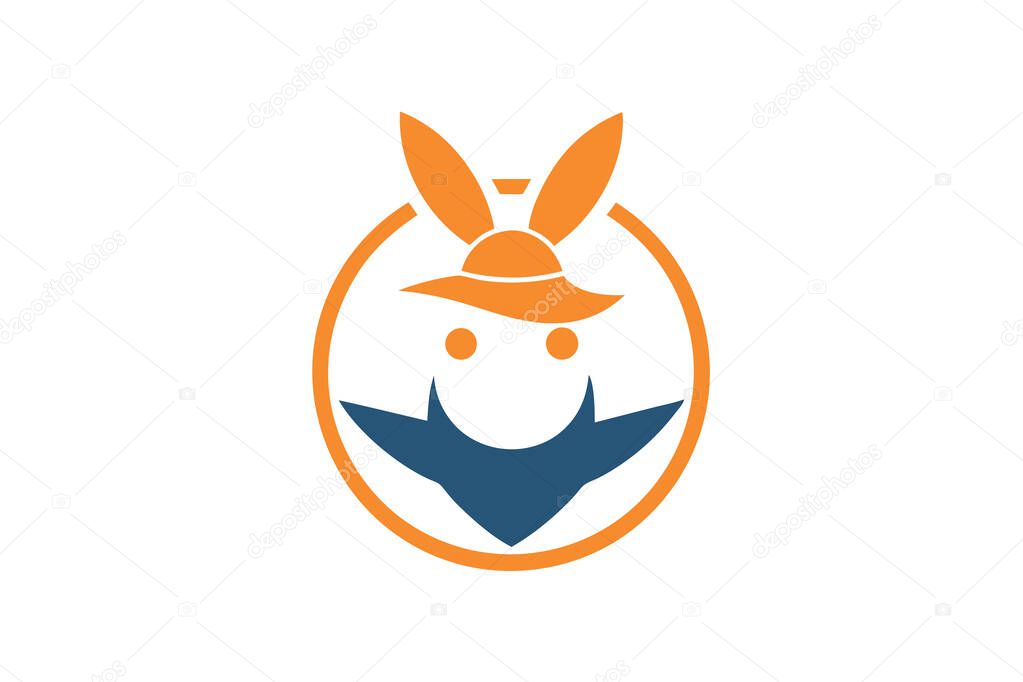 A colorful illustration of a bird wearing a rabbit hat, suitable for a logo or icon design.