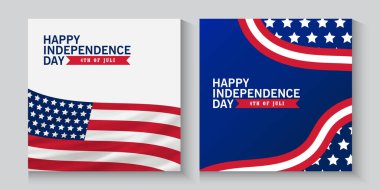 4 Temmuz Bağımsızlık Günü 'nüz kutlu olsun. Afiş, afiş, kapak, şehrin arka planında bayrak sallama. 4 Temmuz bayrağı, tebrik kartı. Reklamlar için vektör illüstrasyonuName