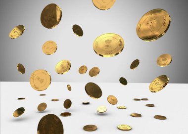 Gri arkaplan üzerine düşen altın Hint paraları