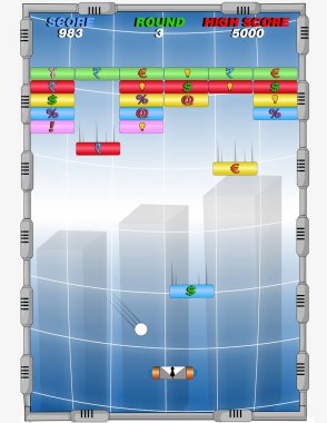 Küresel finansmanı temsil eden kavramsal Arkanoid oyunu