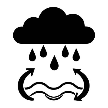Simple black rain cloud icon with water and arrows