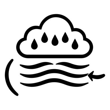 Black and white rain cloud icon with water