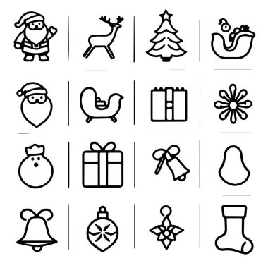 Christmas icons set black and white silhouette