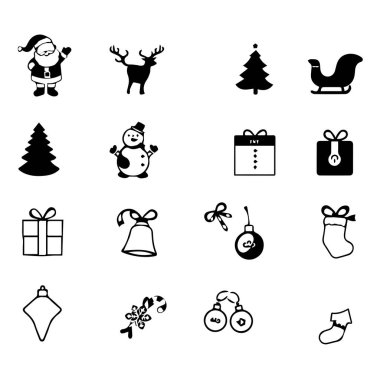Christmas tree icons set black and white