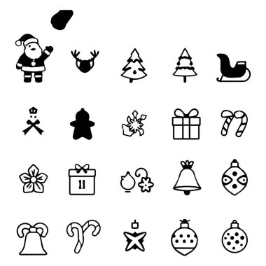Hand drawn christmas icons set black and white