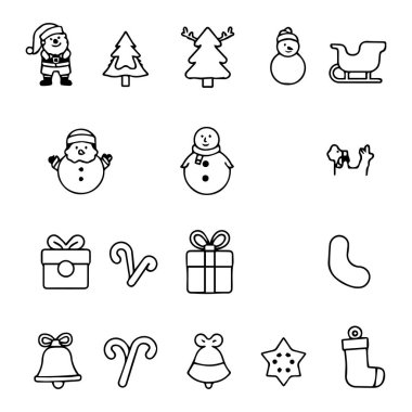 Christmas icons set line art style simple design